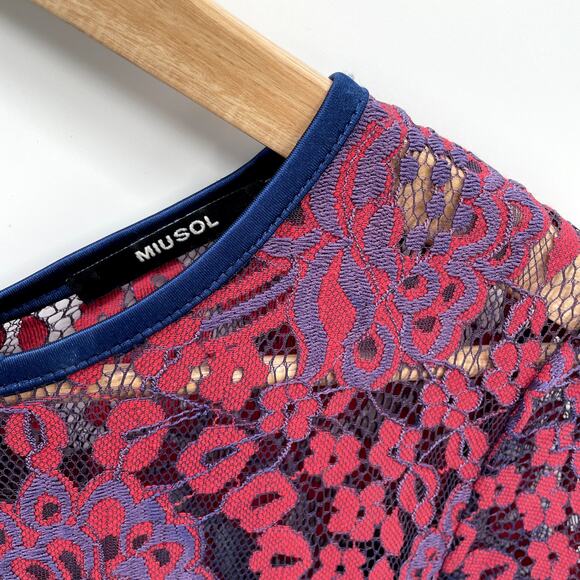 MIUSOL Maroon Navy 3/4 Lace Fit and Flare Dress // S - Picture 9 of 15